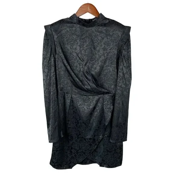 Nasty Gal Dress Grow The Extra Mile Black Satin Jacquard Mini Party Women's 6 - Picture 3 of 10